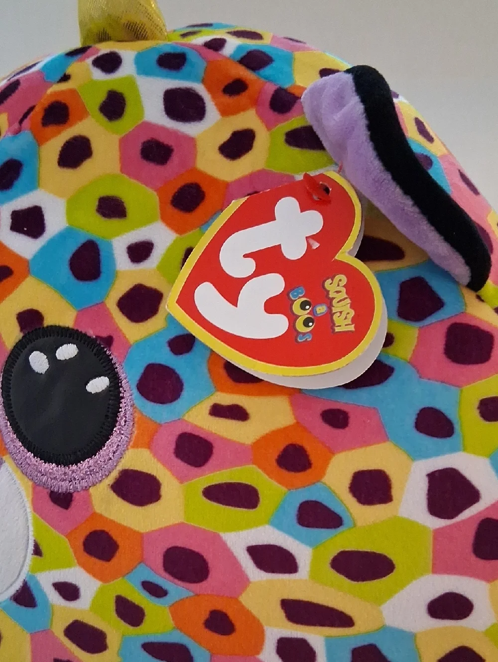 TY Bundle of 2 Plush Squish-A-Boo Leopard & Rainbow Unicorn Round Plush